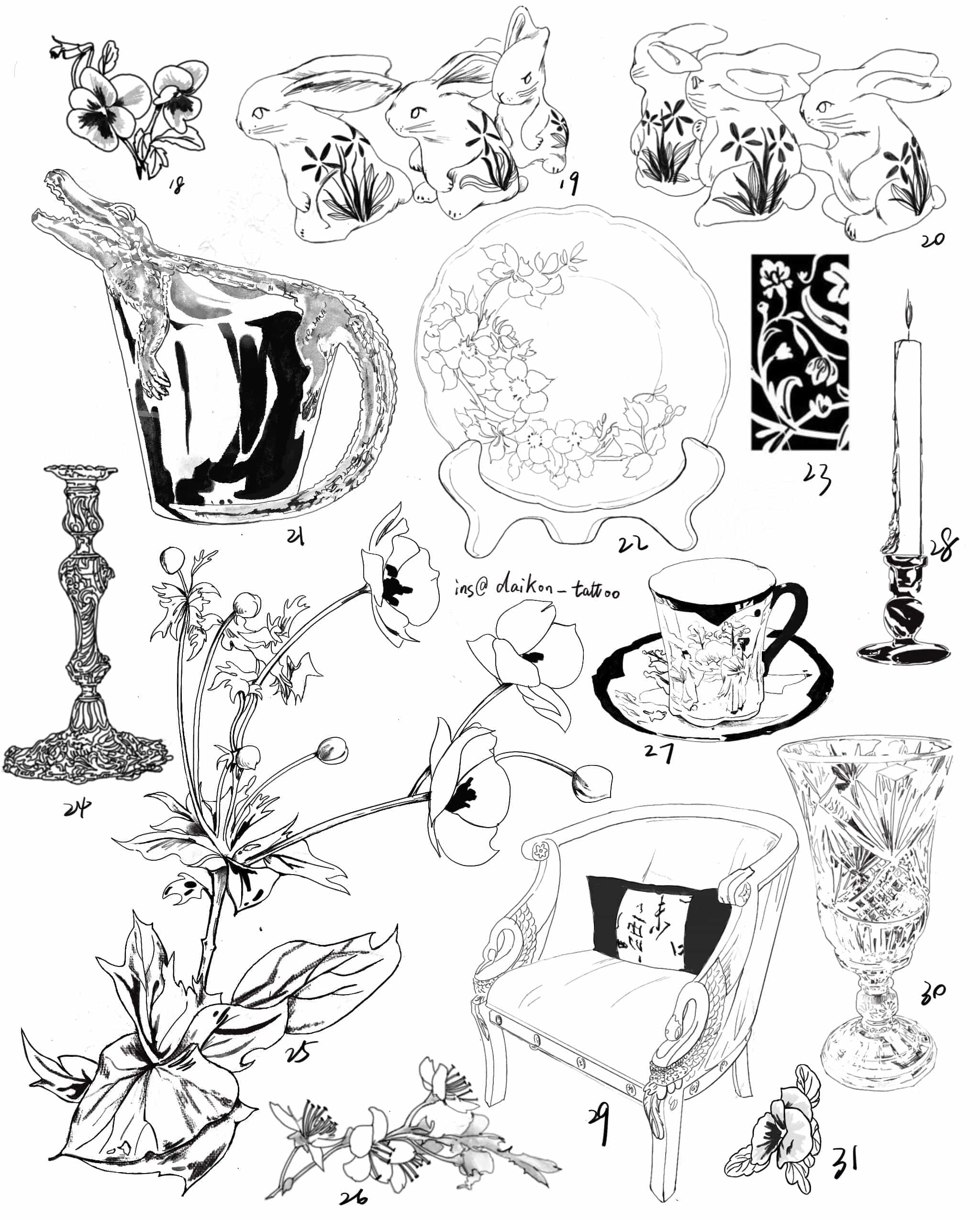 a tattoo flashsheet by @rainfrog.gg