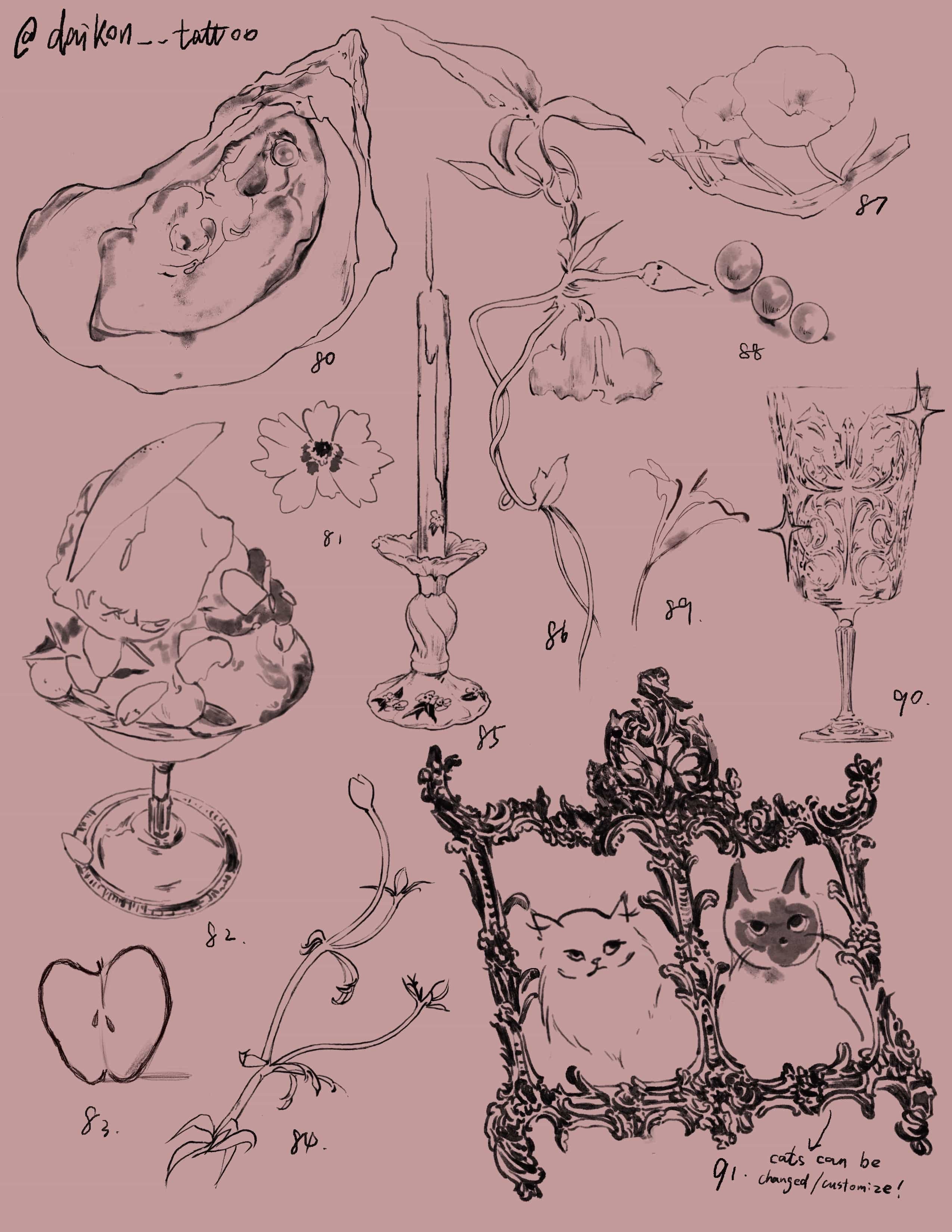 a tattoo flashsheet by @rainfrog.gg