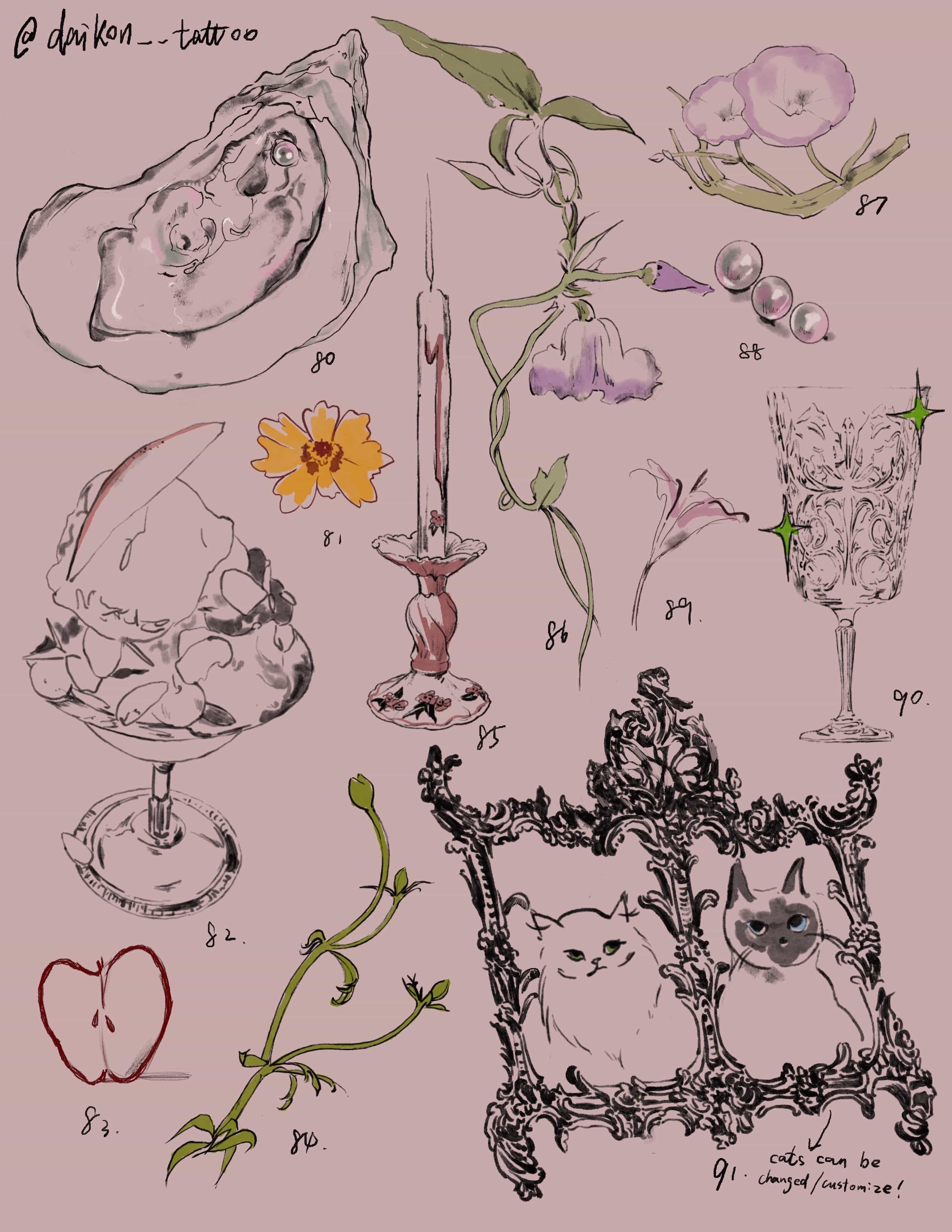 a tattoo flashsheet by @rainfrog.gg